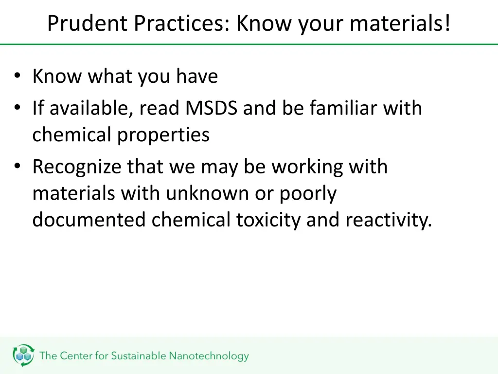 prudent practices know your materials