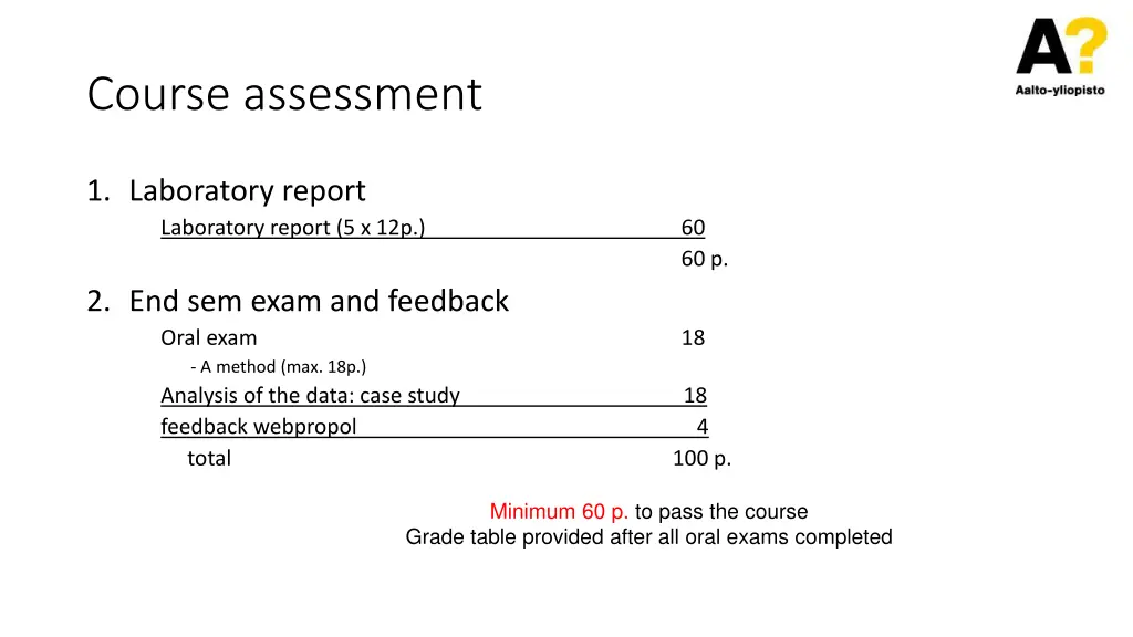 course assessment