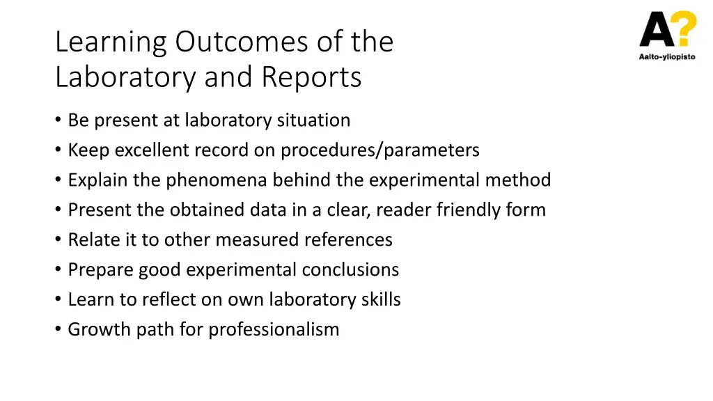 learning outcomes of the laboratory and reports