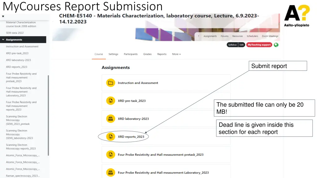 mycourses report submission