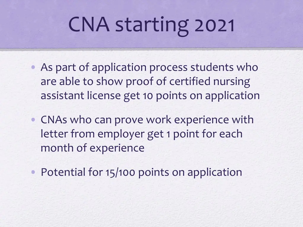 cna starting 2021