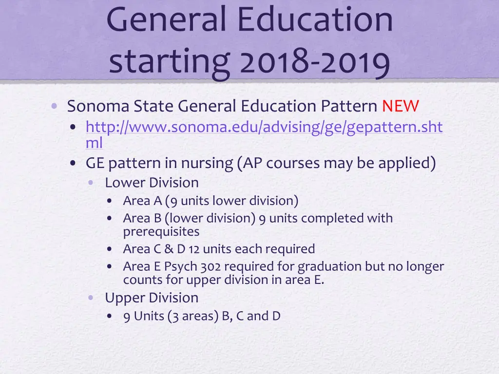 general education starting 2018 2019