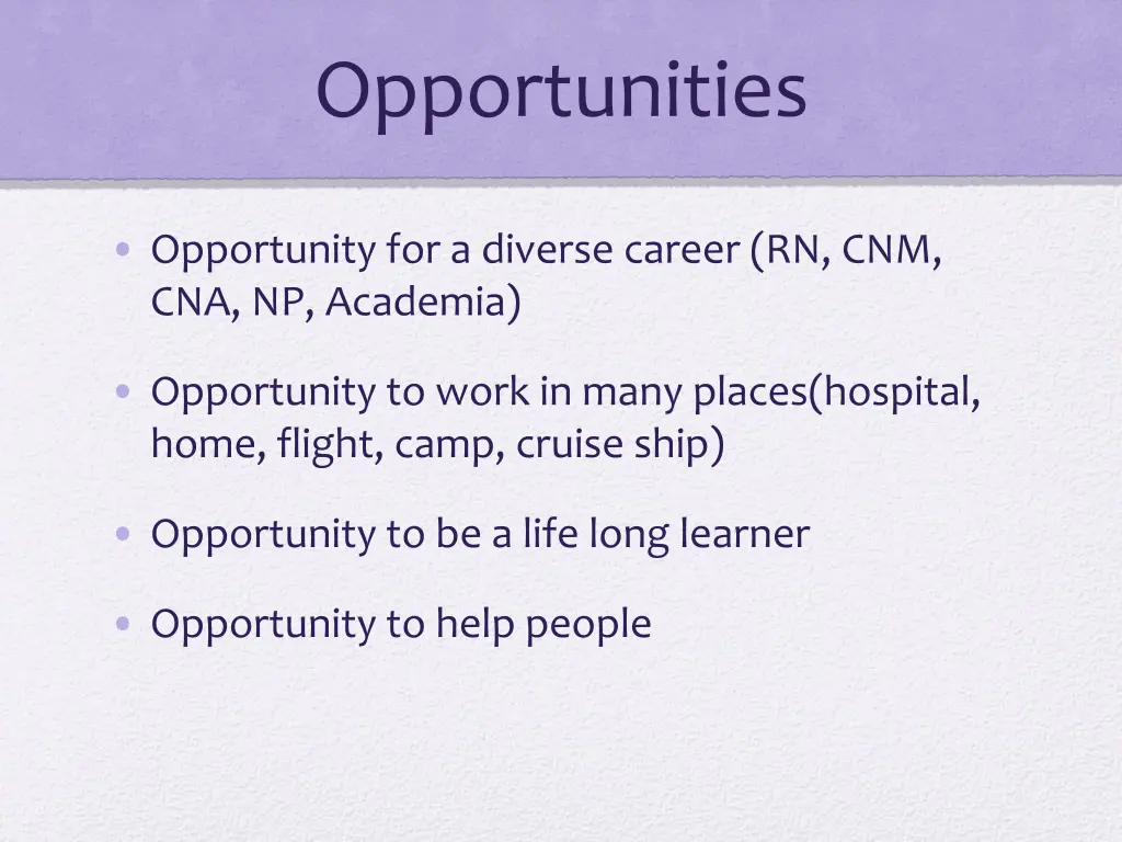 opportunities