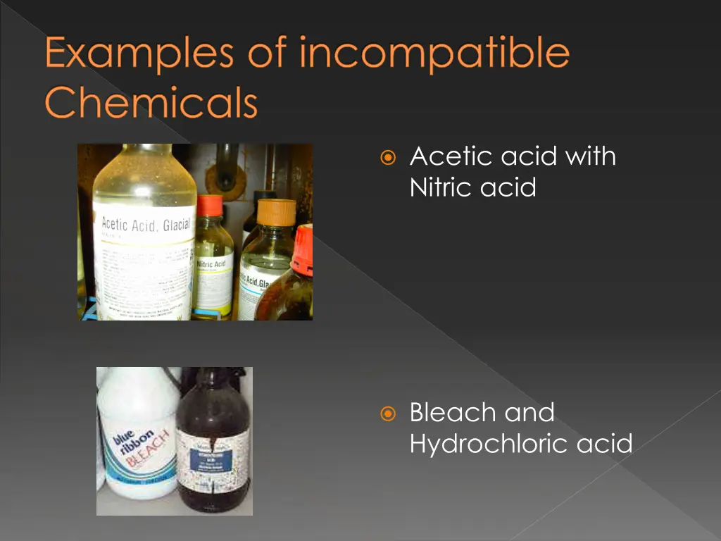 examples of incompatible chemicals