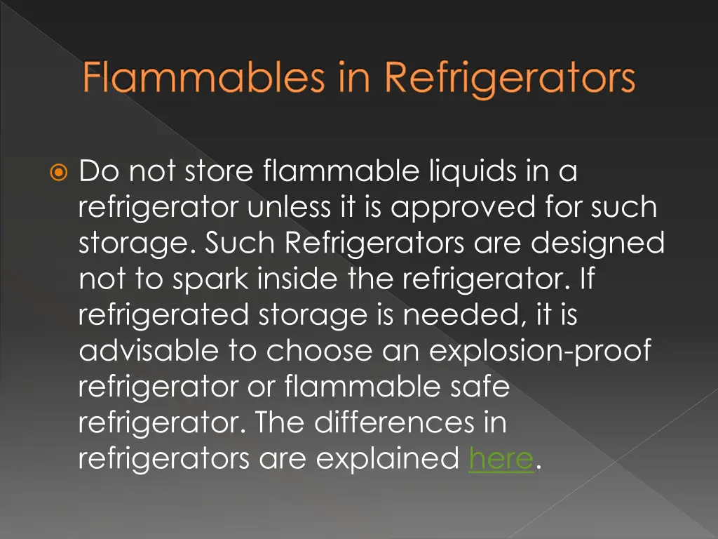 flammables in refrigerators