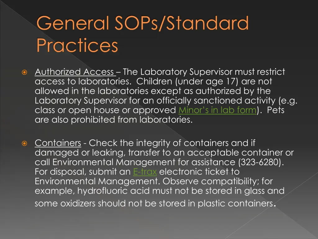 general sops standard practices