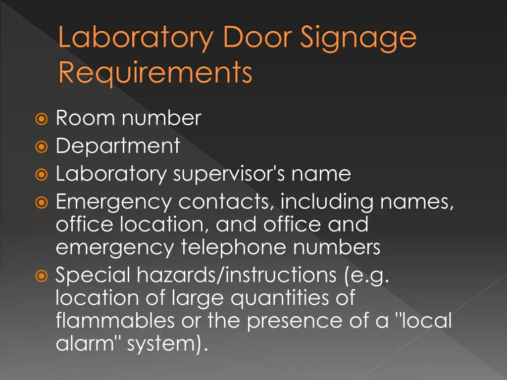 laboratory door signage requirements