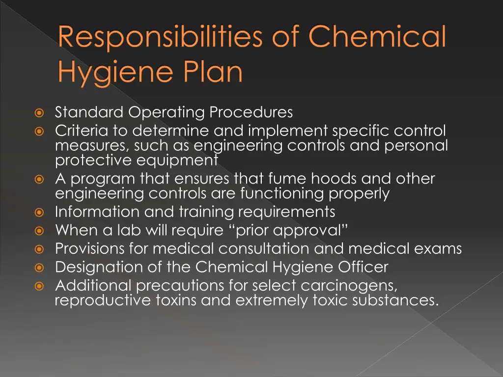 responsibilities of chemical hygiene plan