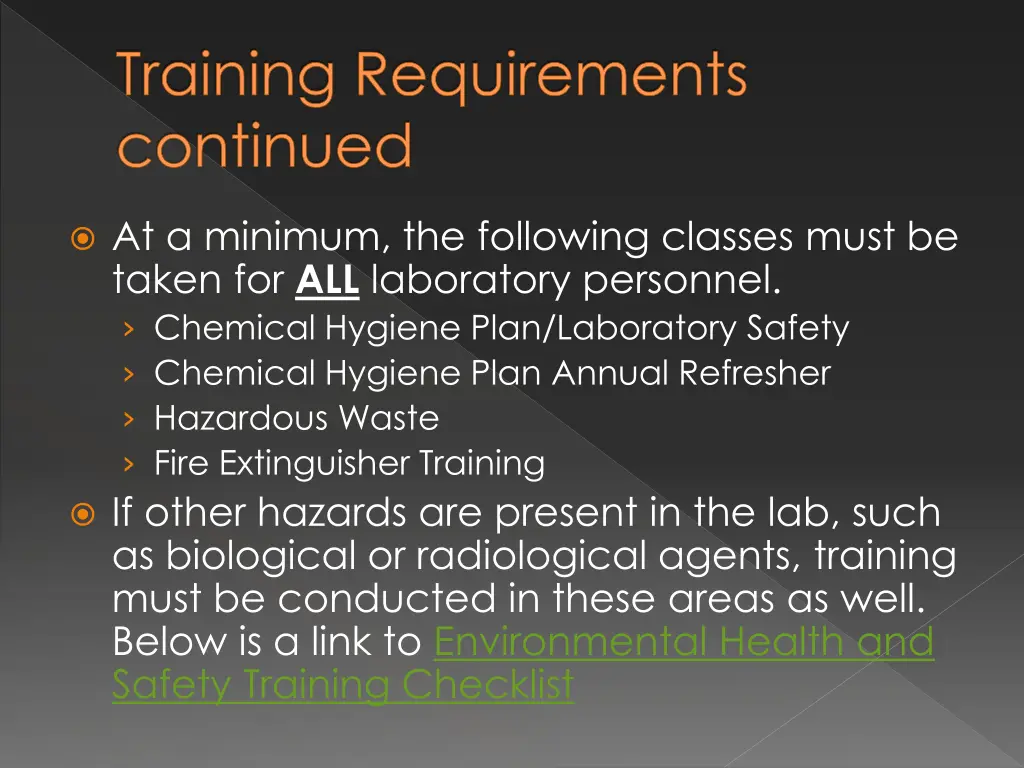 training requirements continued