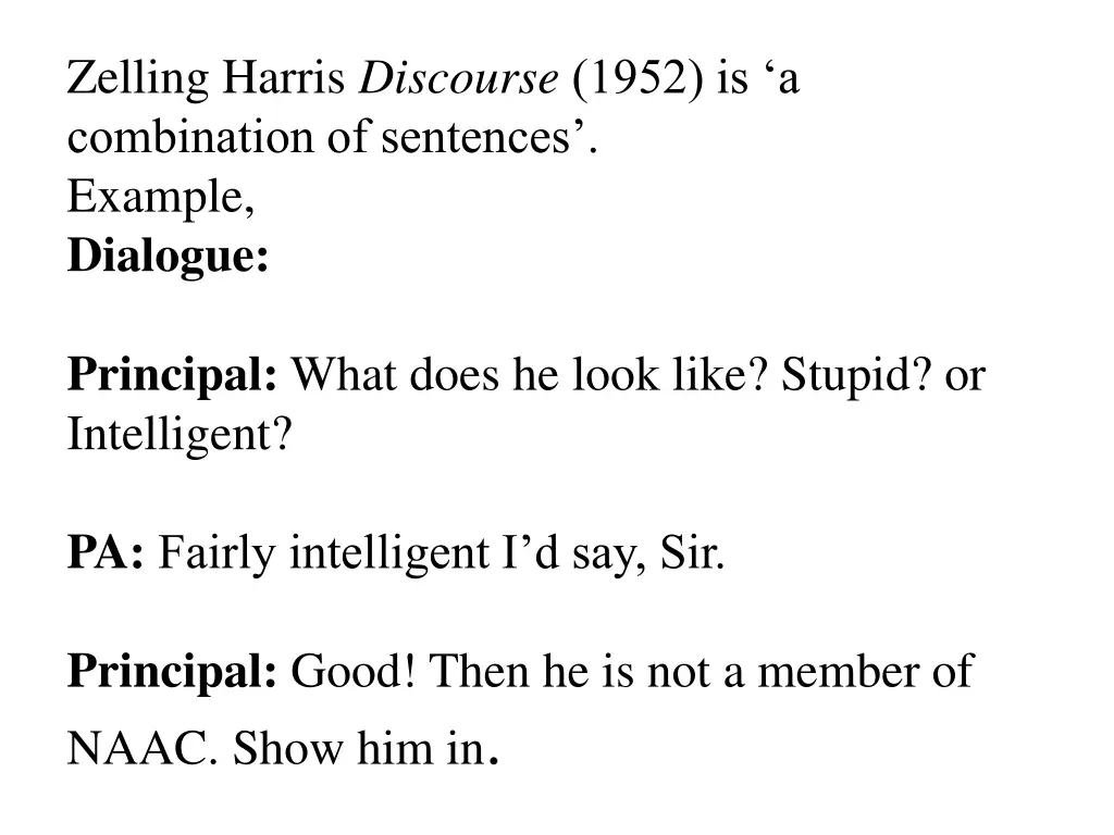 zelling harris discourse 1952 is a combination