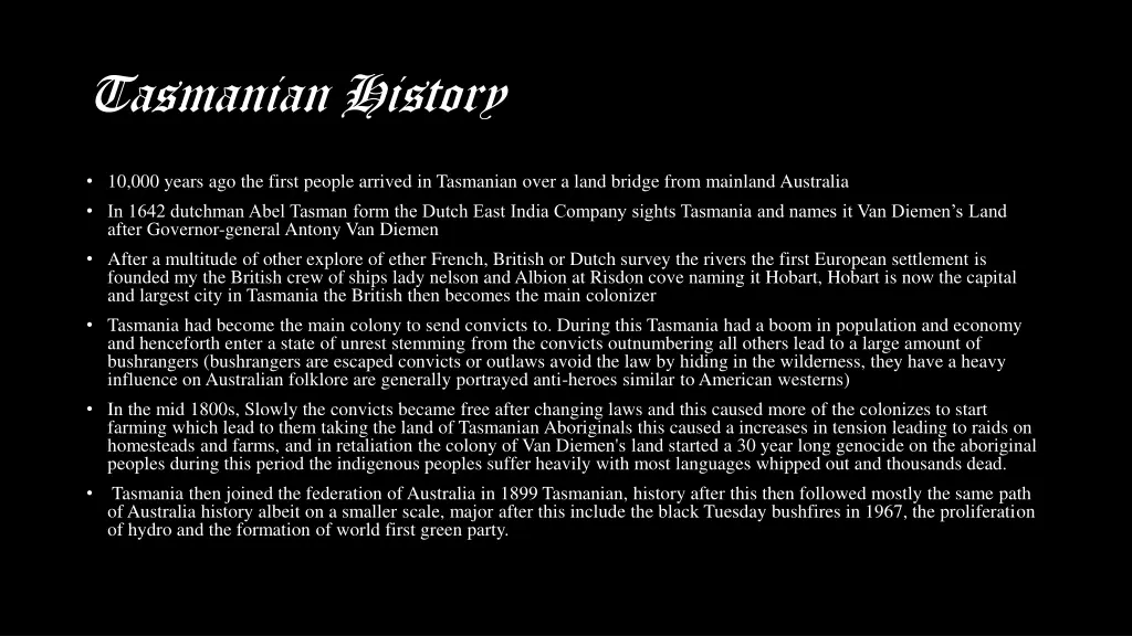 tasmanian history