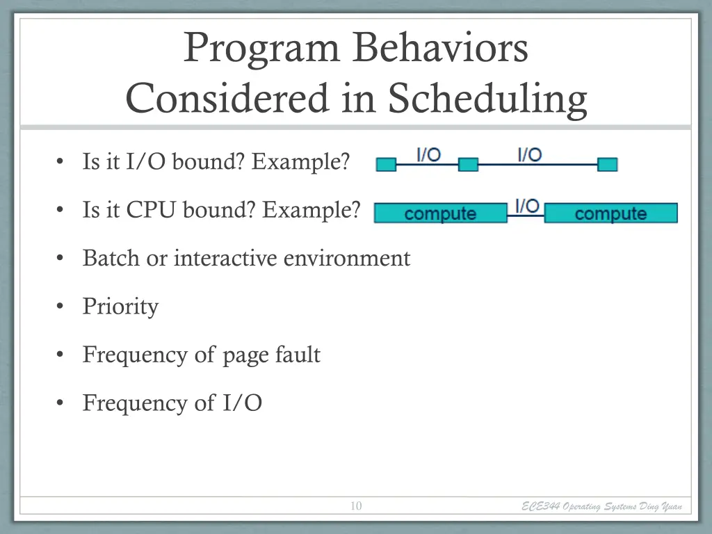 program behaviors considered in scheduling