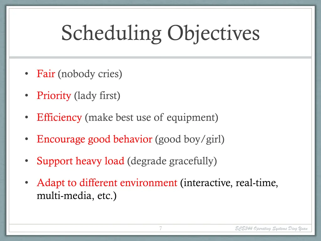 scheduling objectives