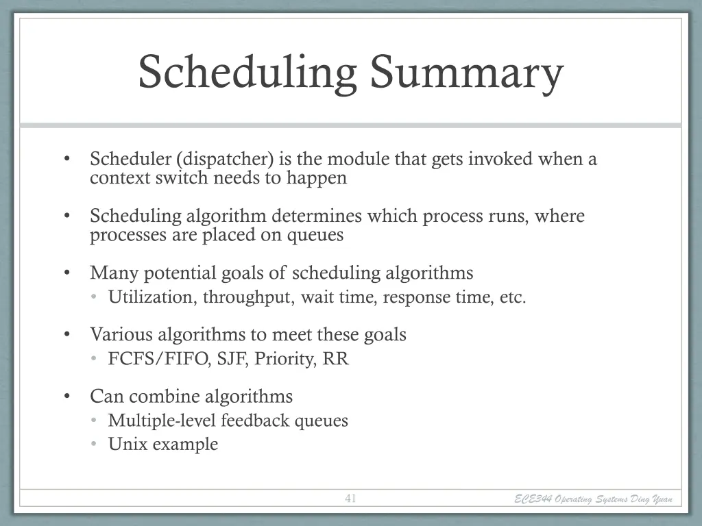 scheduling summary