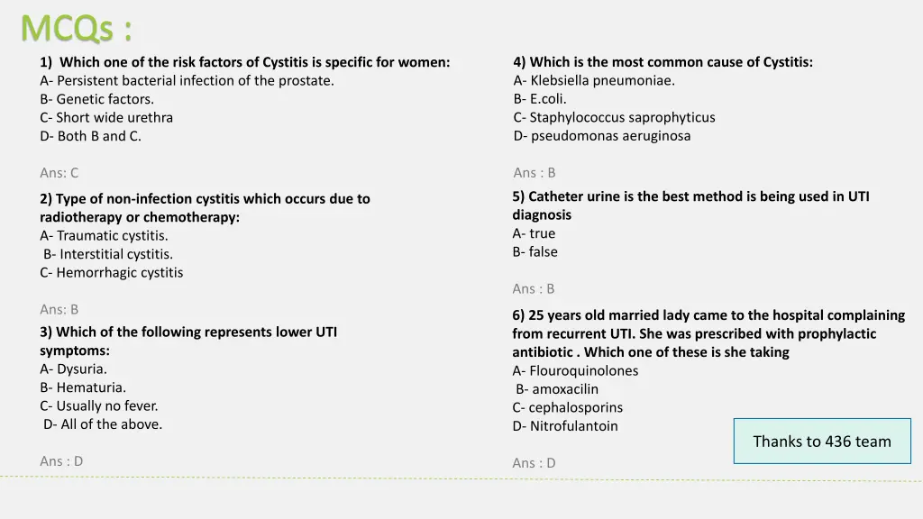 mcqs 1 which one of the risk factors of cystitis