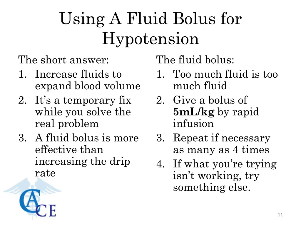 using a fluid bolus for hypotension the short