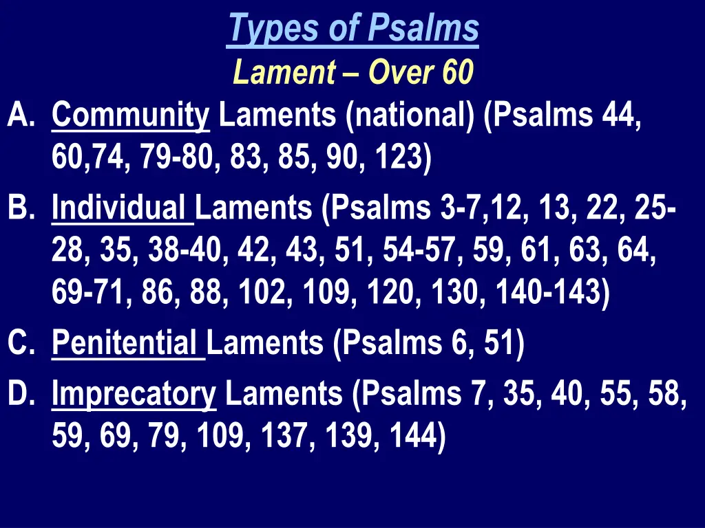 types of psalms lament over 60