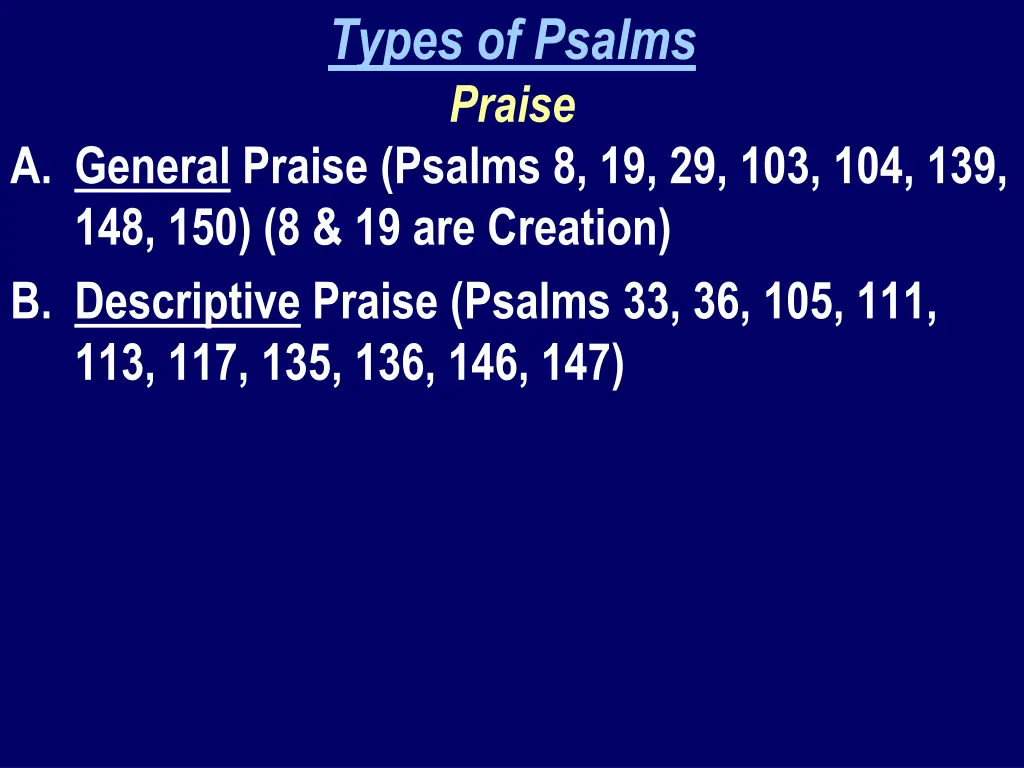 types of psalms praise