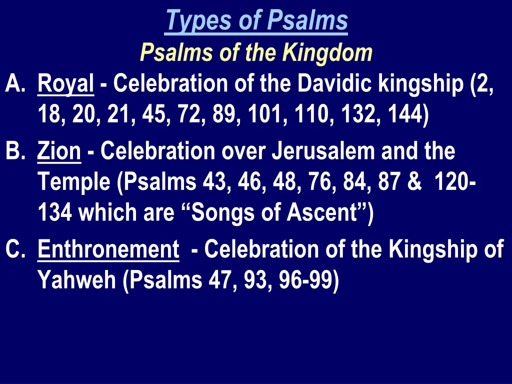 types of psalms psalms of the kingdom