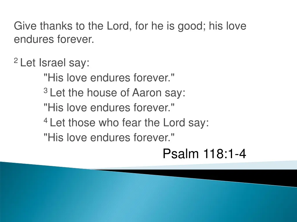 give thanks to the lord for he is good his love