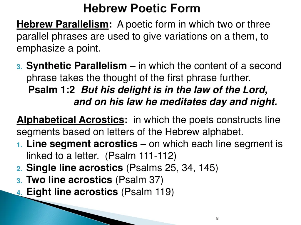 hebrew parallelism a poetic form in which 1