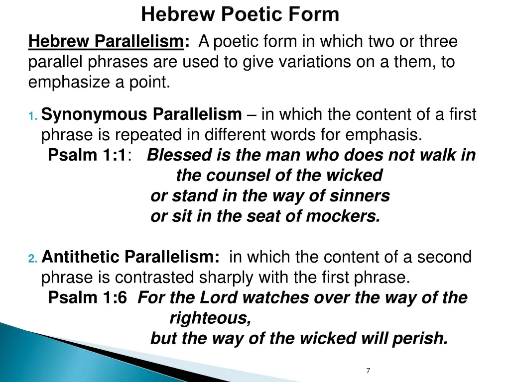 hebrew parallelism a poetic form in which