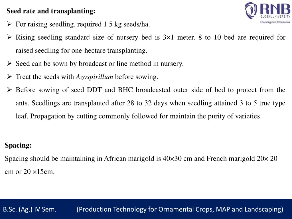 seed rate and transplanting