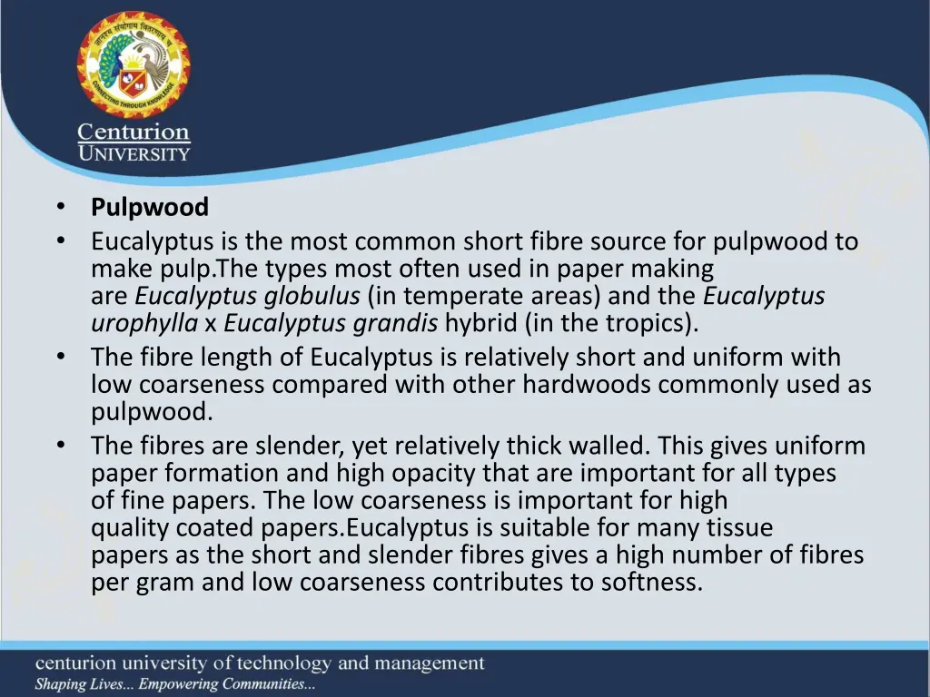 pulpwood eucalyptus is the most common short