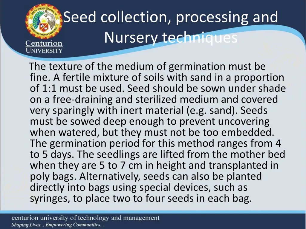 seed collection processing and nursery techniques