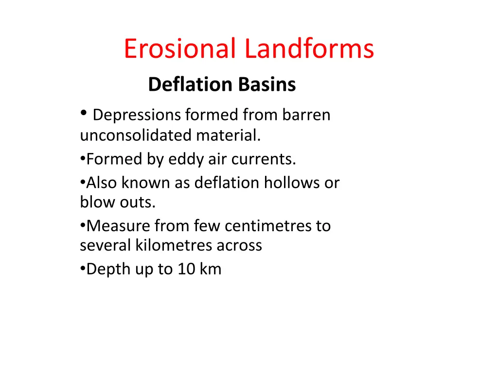 erosional landforms deflation basins depressions