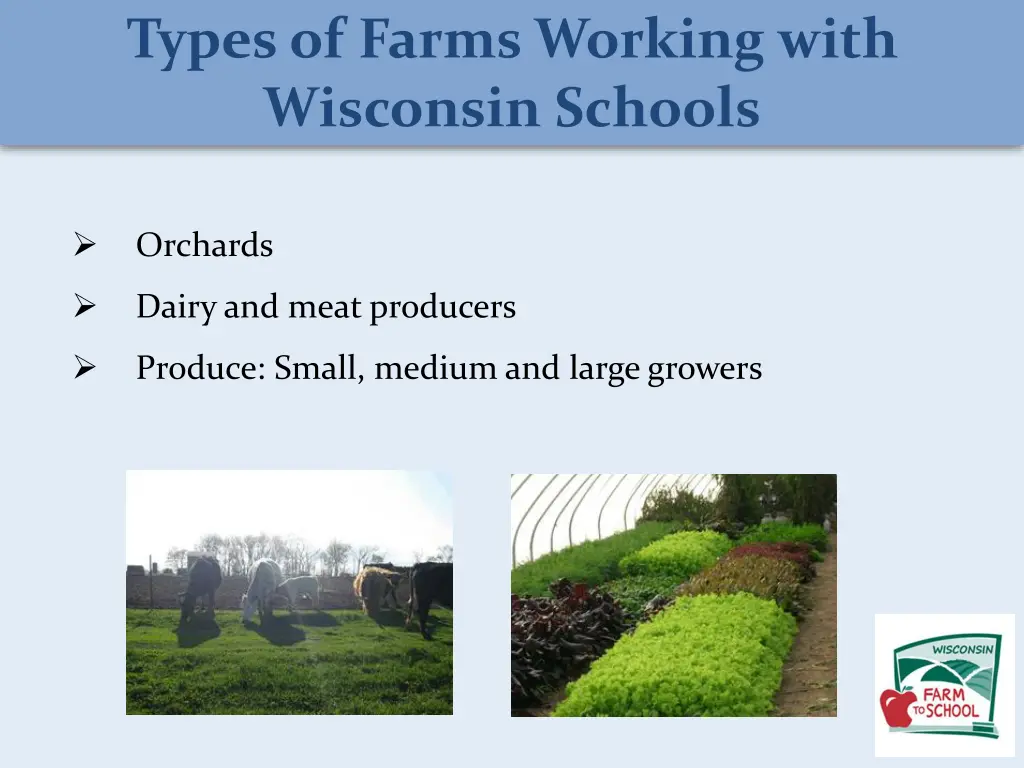 types of farms working with wisconsin schools