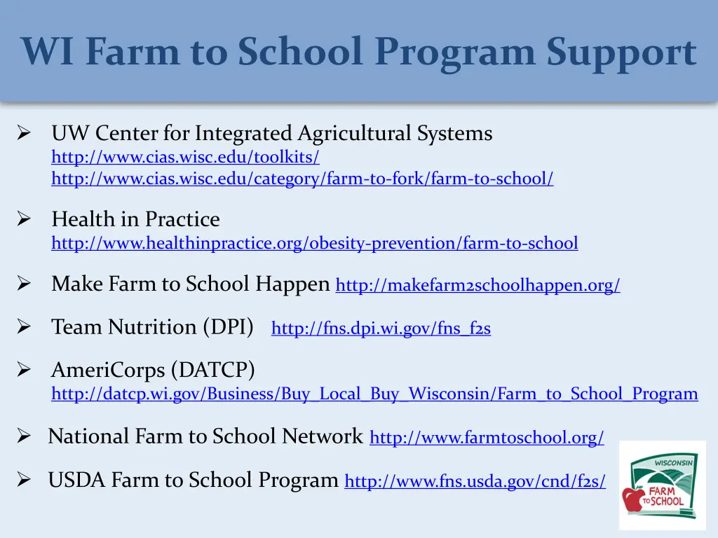 wi farm to school program support