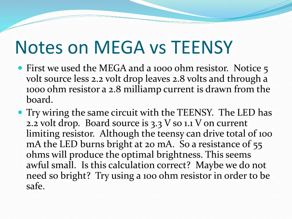 notes on mega vs teensy