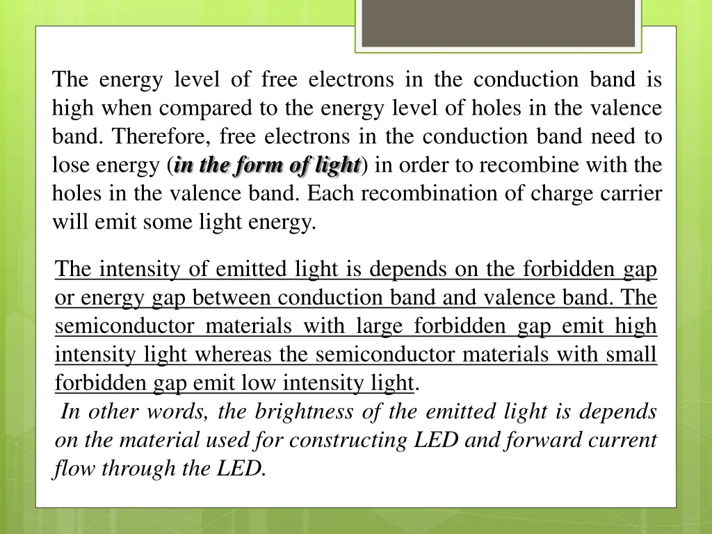 the energy level of free electrons