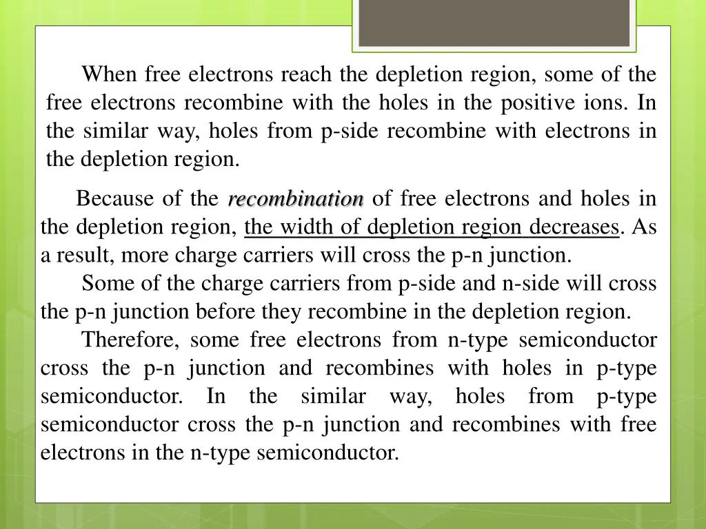 when free electrons reach the depletion region