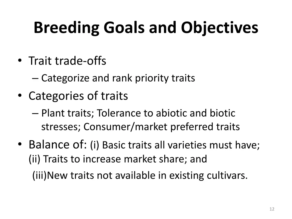 breeding goals and objectives