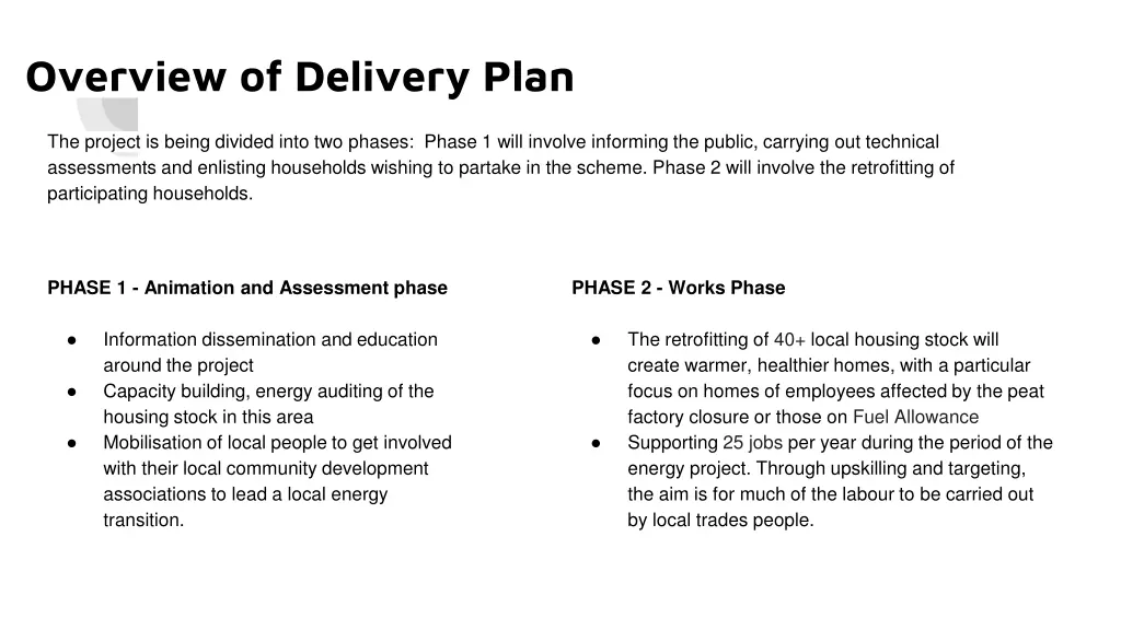 overview of delivery plan