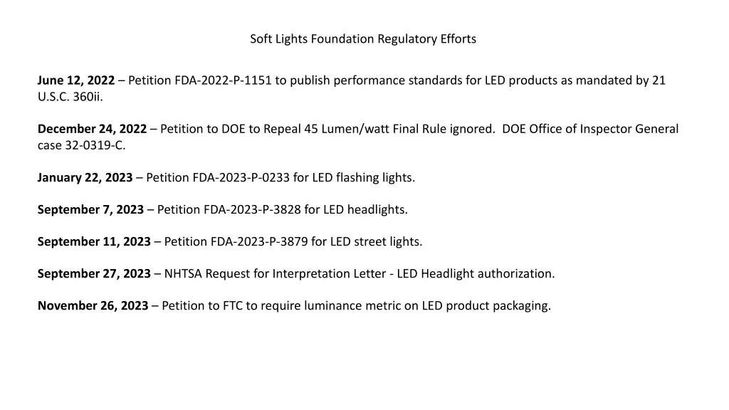 soft lights foundation regulatory efforts