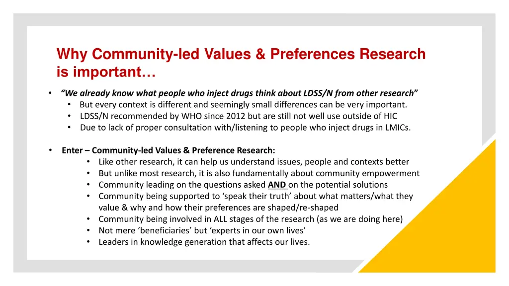 why community led values preferences research