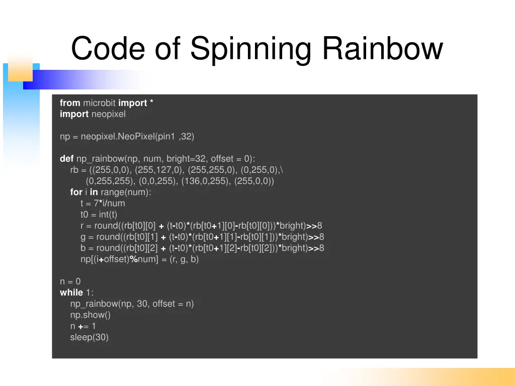 code of spinning rainbow