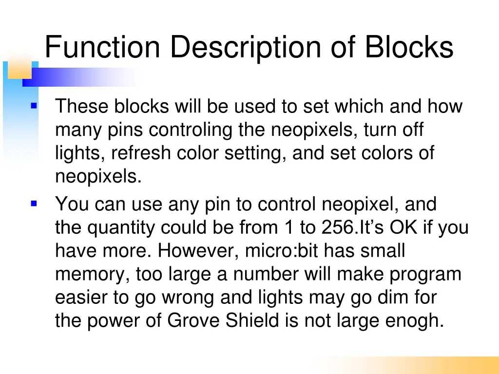 function description of blocks