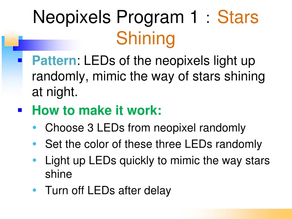 neopixels program 1 stars shining pattern leds