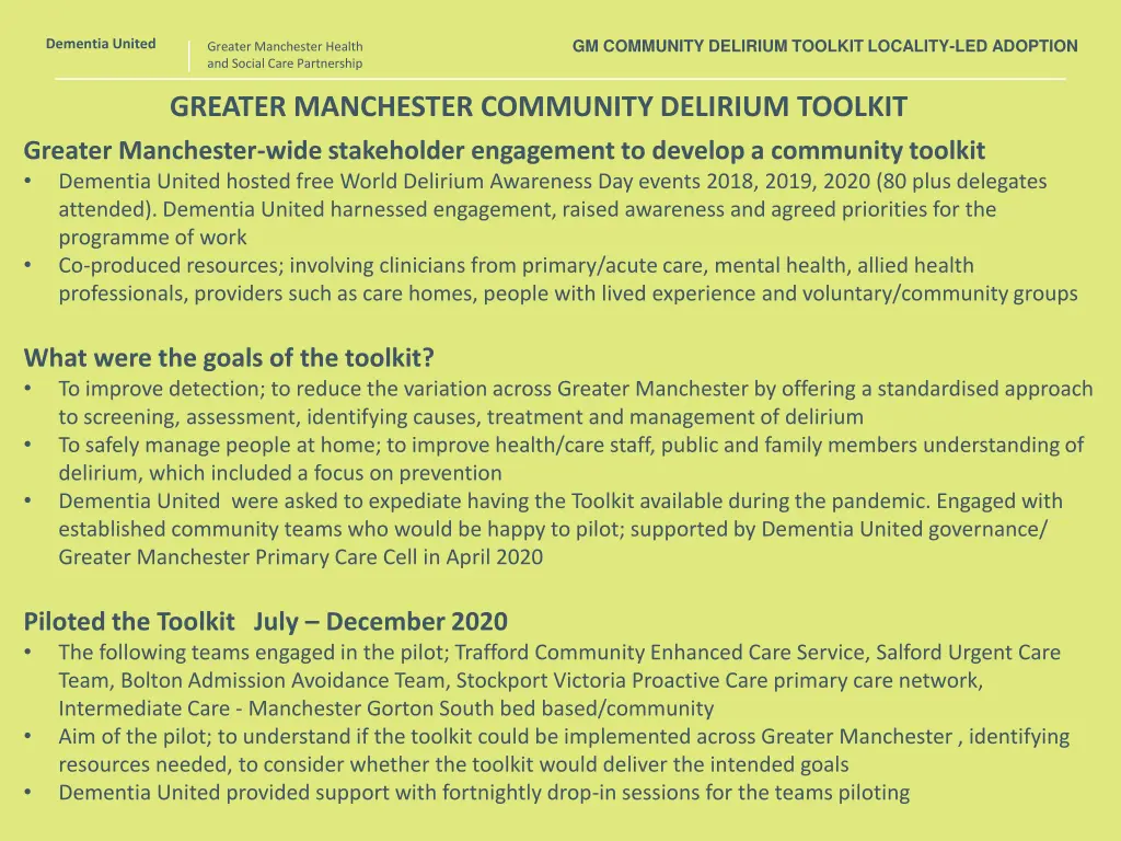 gm community delirium toolkit locality