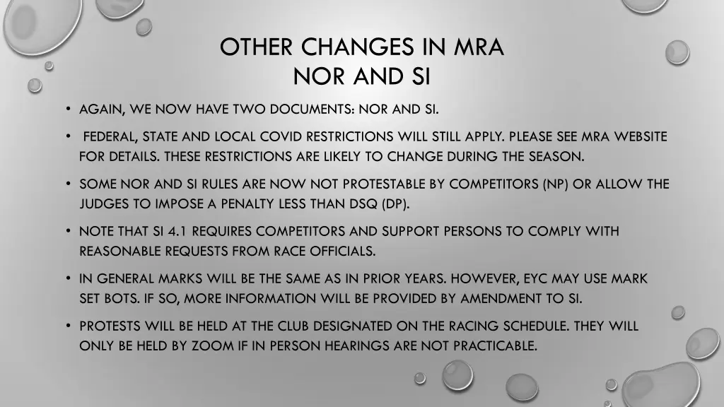 other changes in mra nor and si