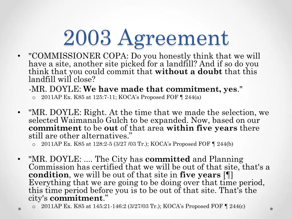 2003 agreement commissioner copa do you honestly