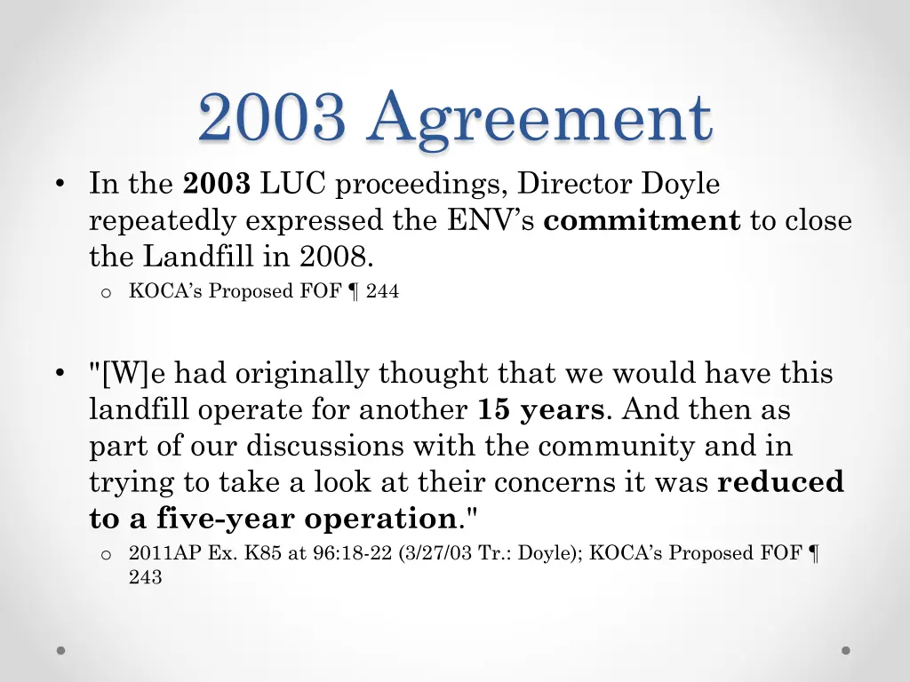 2003 agreement in the 2003 luc proceedings