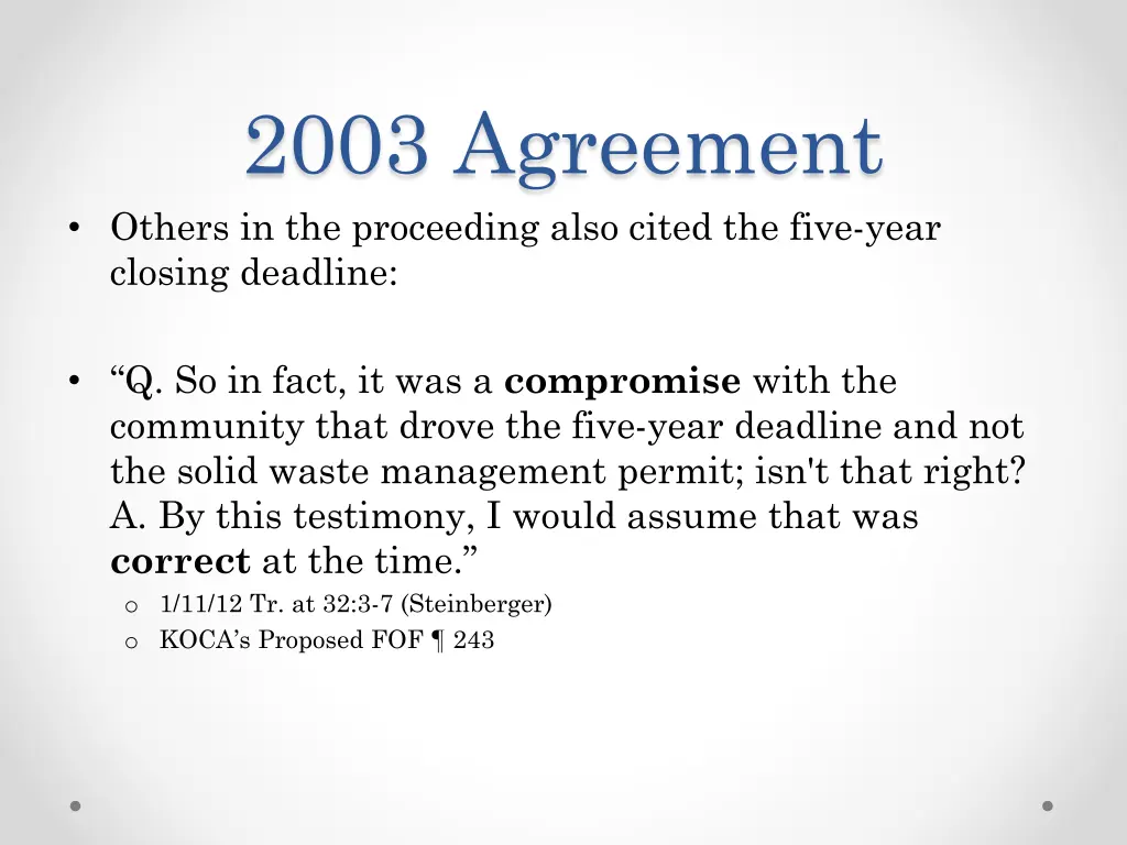 2003 agreement others in the proceeding also