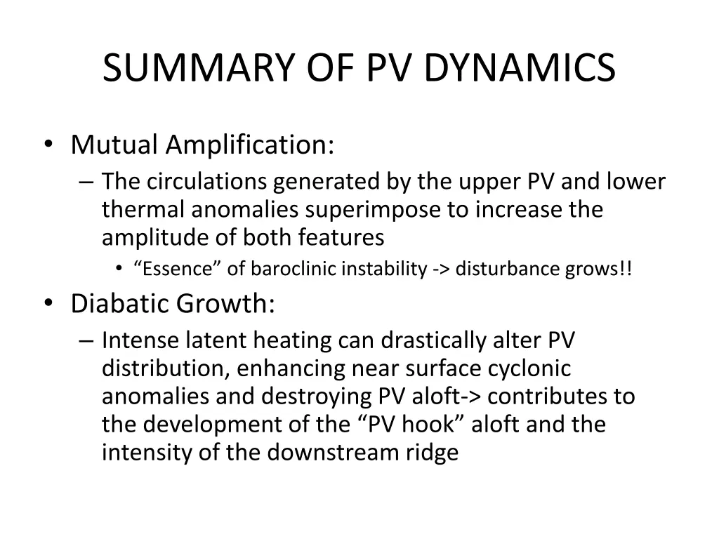 summary of pv dynamics