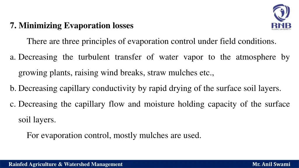 7 minimizing evaporation losses