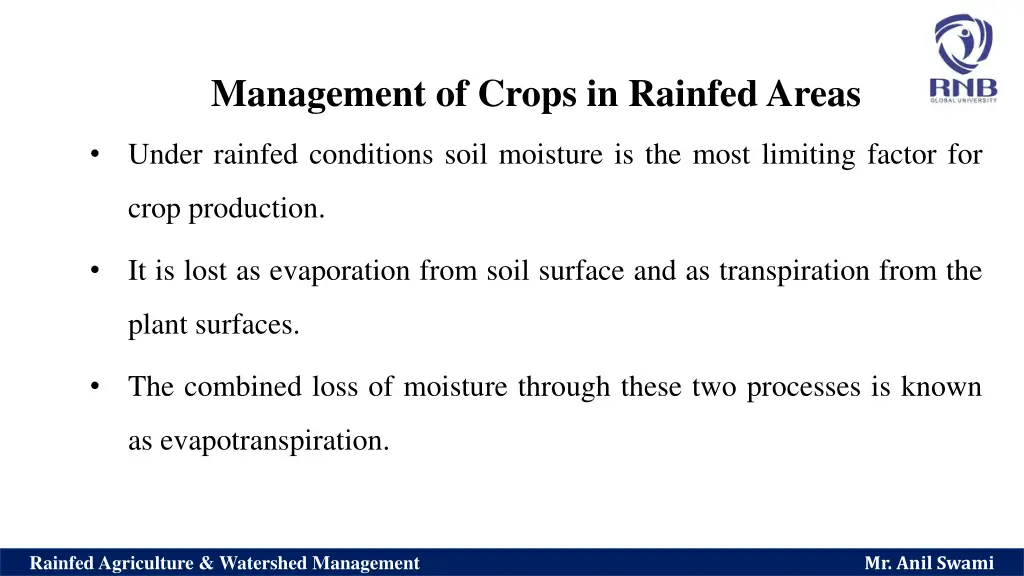 management of crops in rainfed areas 1